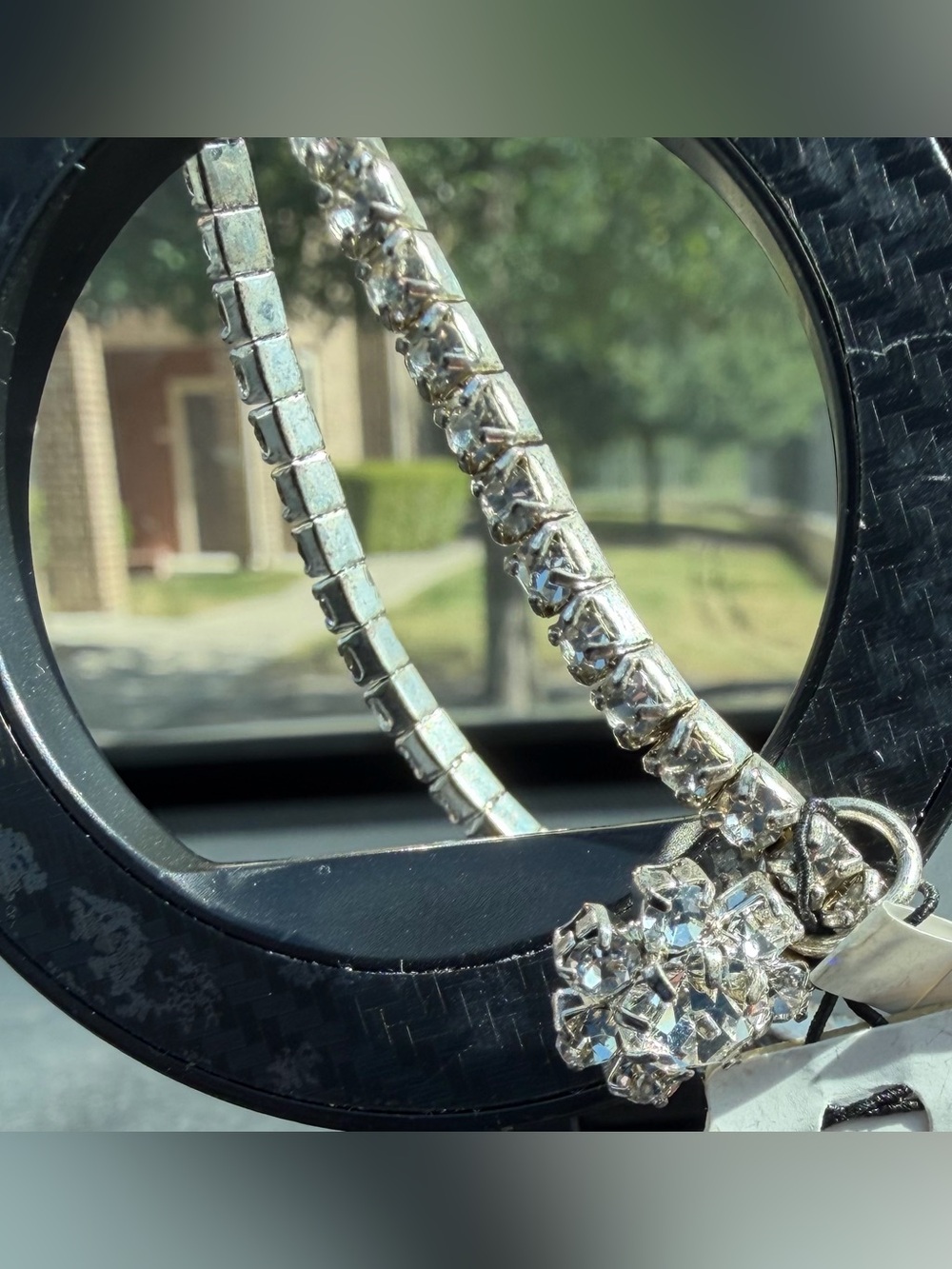 Vieste Silver Crystal Tennis Bracelet with Floral Pendant